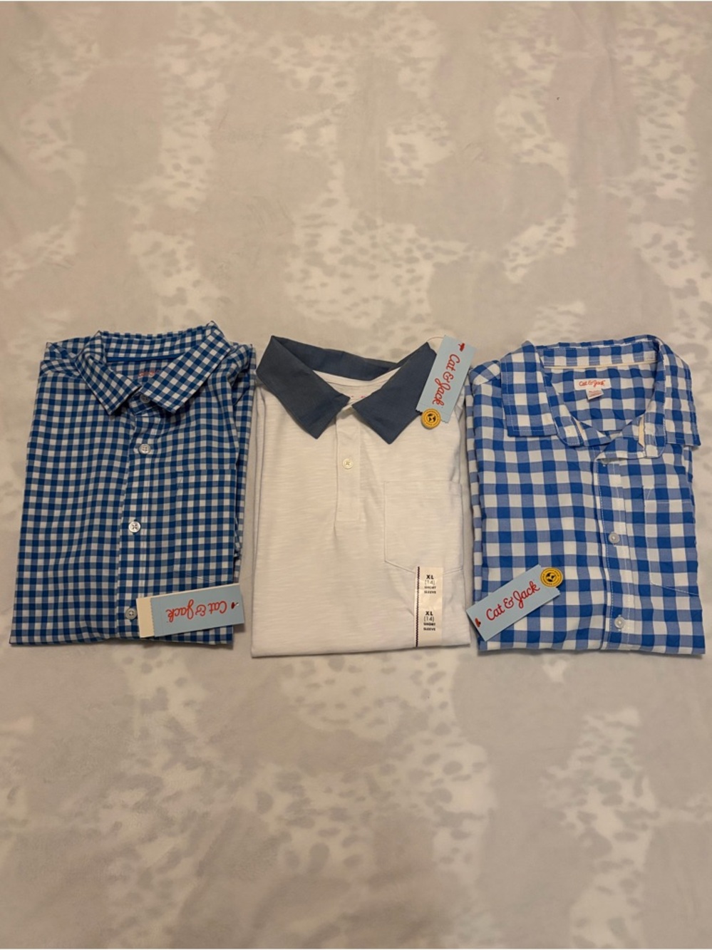 Cat & Jack White Gingham Plaid Button Down Shirts Youth Kids Bundle Lot Size XL